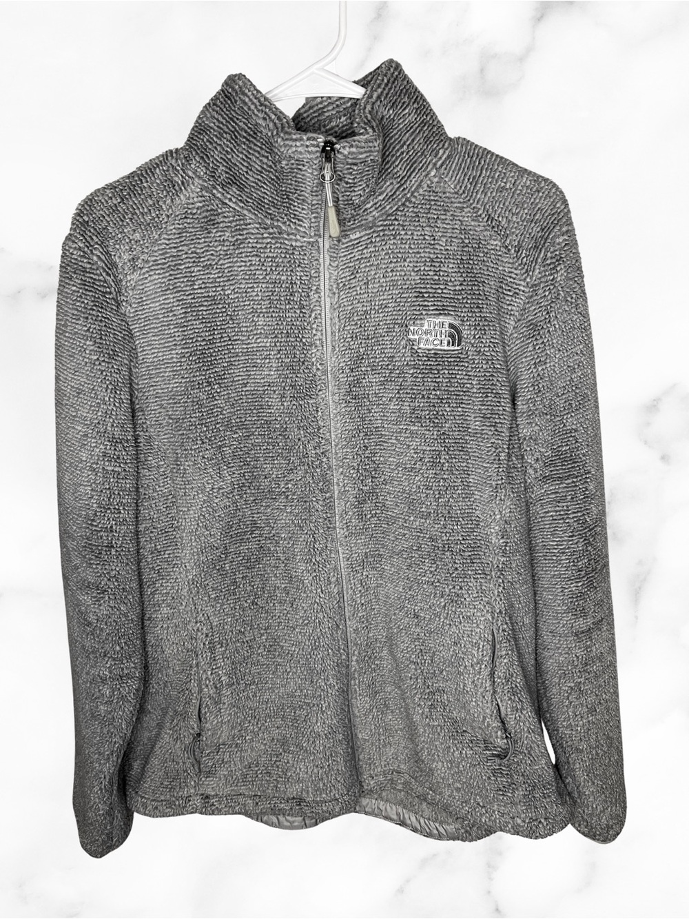 The North Face Women's Large Gray Textured Fleece Full Zip Jacket